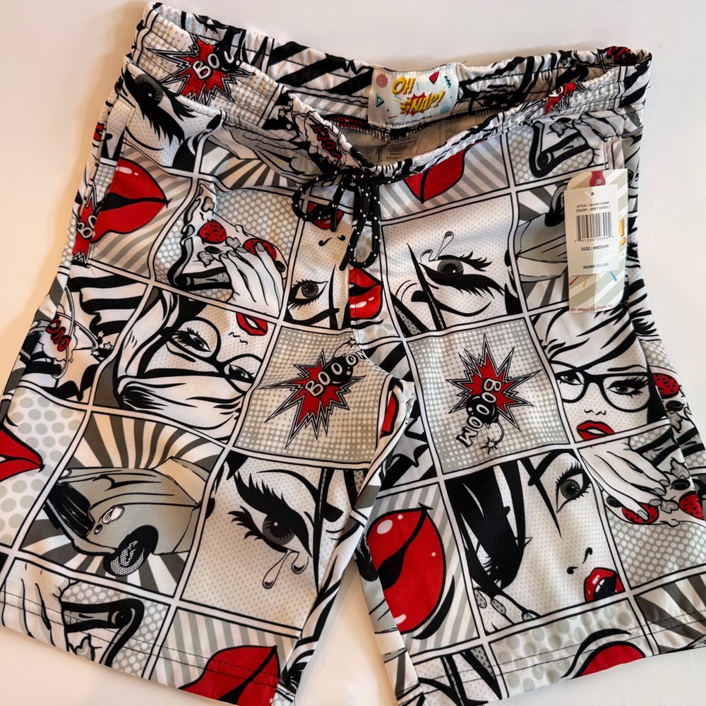 Men's Comic Print Hybrid Shorts - Black and Red
